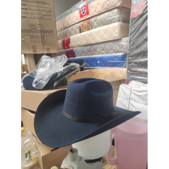 Sombrero Azul de Fieltro con Cinta de tela y pespunte | Elegancia para Toda Ocasión